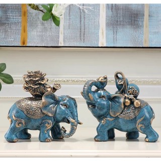 Decor cặp voi tài lộc trang trí tủ kệ phòng khách, văn phòng vượng phát, hợp phong thủy