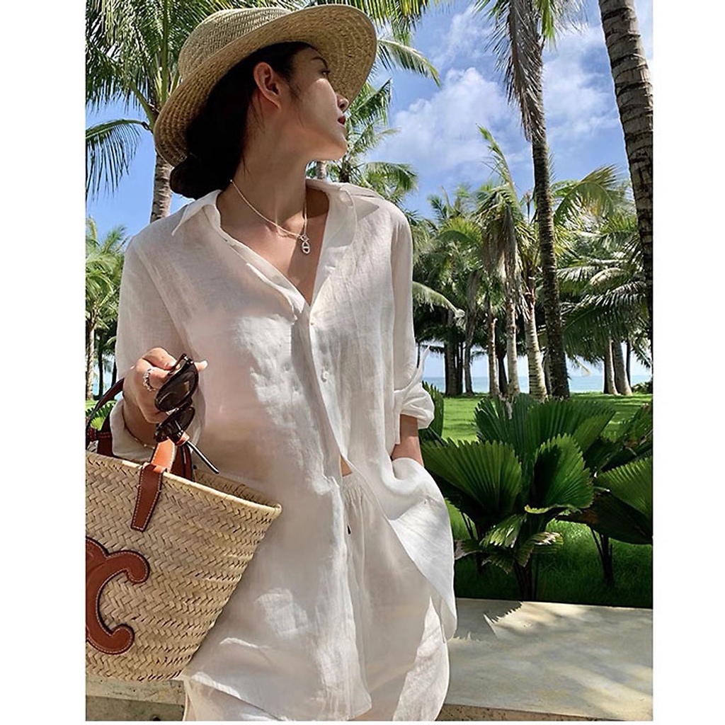 (TỔNG KHO LÂM ANH CHUYÊN SỈ) Áo sơ mi nữ công sở form rộng cổ đức, chất vải Linen thô Premium mềm mát sang trọng