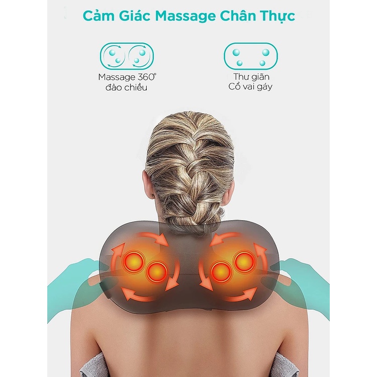 Gối massage không dây Kachi dòng cao cấp MK343 pin 2000mAh nhiệt hồng ngoại tăng lưu thông tuần hoàn máu