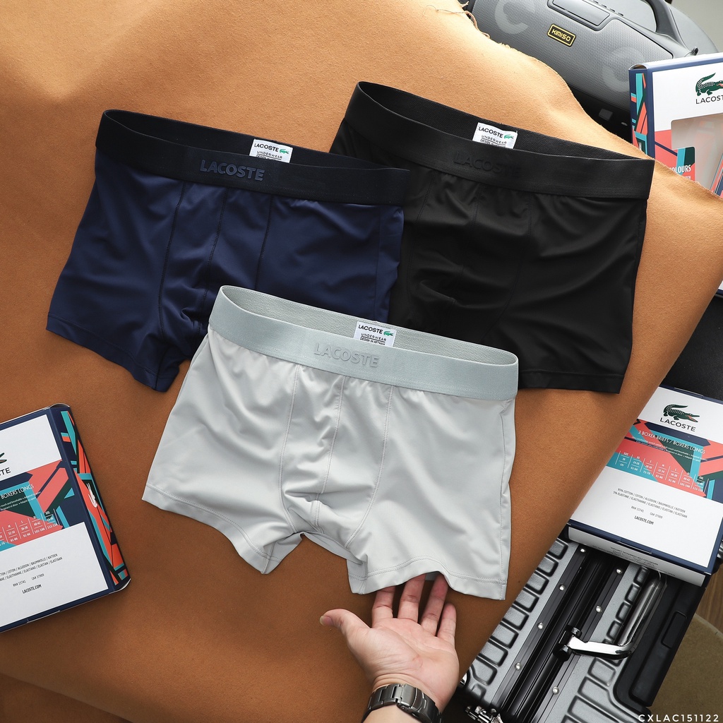 Quần Lót Nam Boxer LACOSTE TRƠN COTTON LỤA LẠNH Hàng Xuất Xịn FullBox Được Chọn Màu