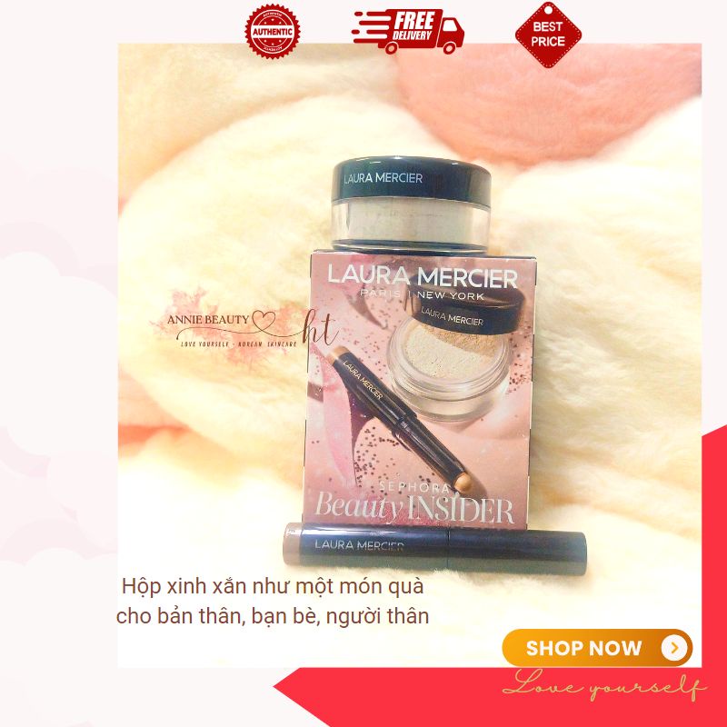Combo Phấn phủ kiềm dầu và Phấn mắt màu Laura Mercier cho lớp trang điểm hoàn hảo suốt 16 giờ