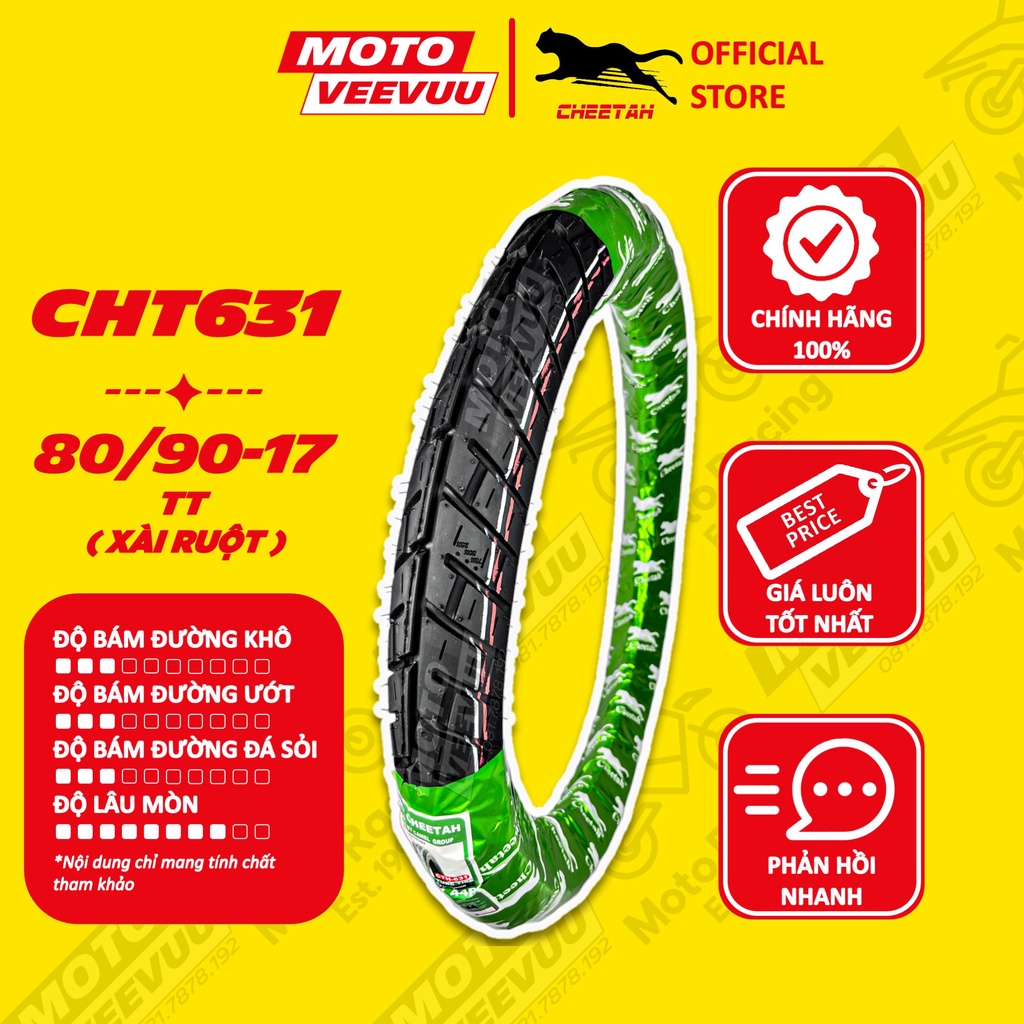 Vỏ lốp xe máy CHEETAH gai Michelin City Pro Grip Pro 631 80/90-17 TT (Lốp xài ruột)