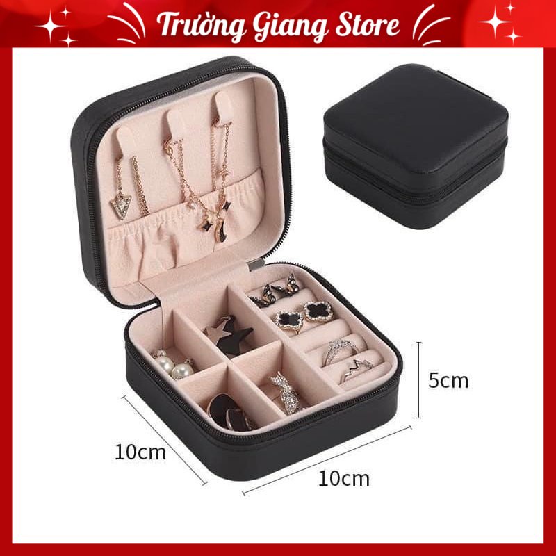 Hộp Đựng Trang Sức, Hộp Đựng Nữ Trang Chất Liệu Giả Da Có Khóa Kéo Thiết Kế Nhỏ Gọn Tiện Dụng