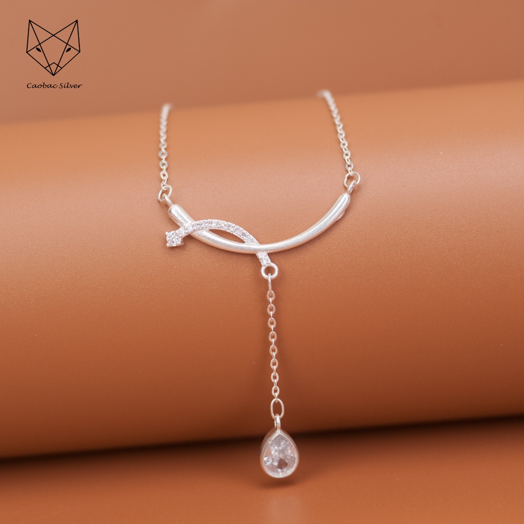 Dây Chuyền Bạc Ta Cao Cấp CaoBac Silver Thiết Kế Thanh Cong Đá Rơi Đính Đá Lấp Lánh Nhẹ Nhàng, Thanh Lịch Cho Bạn Gái