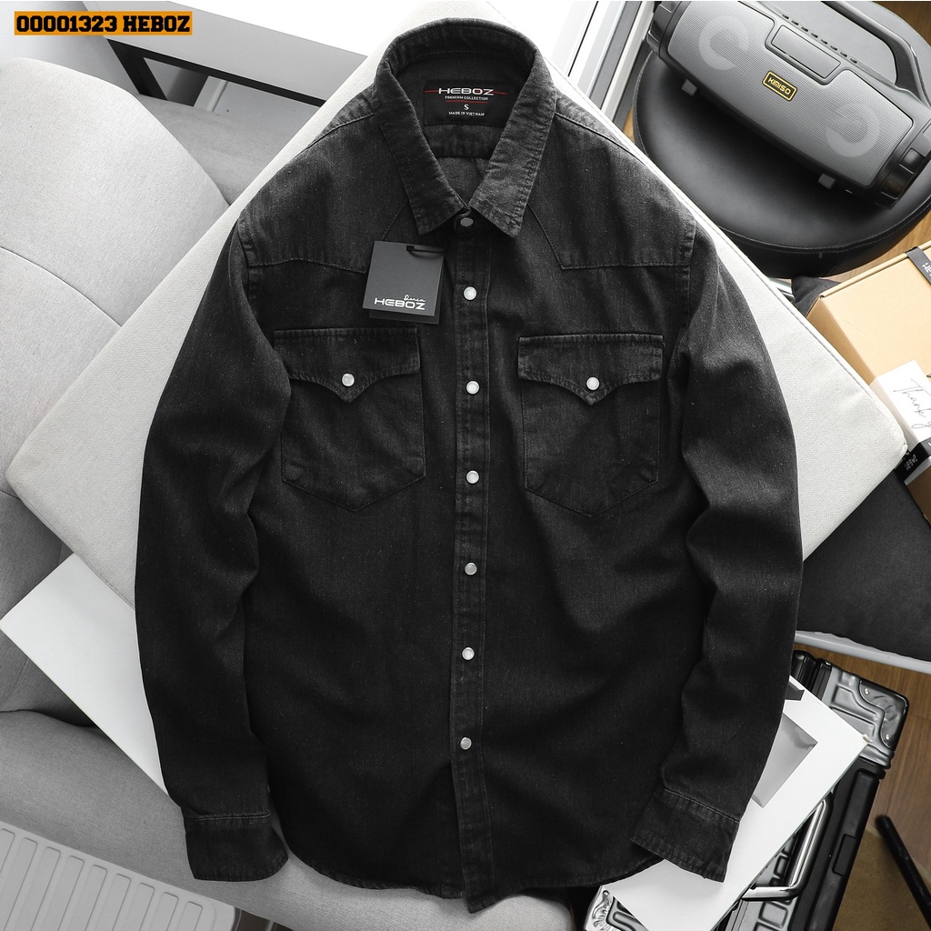 Sơ mi denim cúc bấm Heboz 4M - chất vải denim mỏng, nhẹ và thoáng mát -  00001323