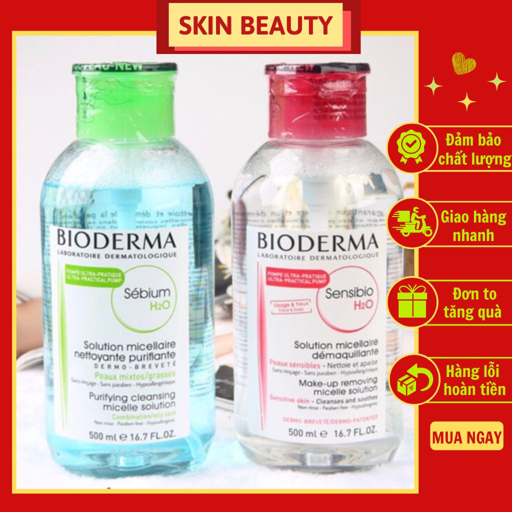 Nước tẩy trang bioderma 500ml, tẩy trang bioderma cho da dầu và da nhậy cảm, da khô, tẩy sạch da dịu êm mẫu mới