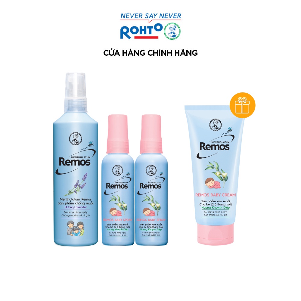 [VB] Bộ 3 sản phẩm Chống muỗi dạng xịt Remos:Remos Lavender 150ml+2 Remos Baby Spray 60ml+TẶNG Kem chống muỗi Remos Baby