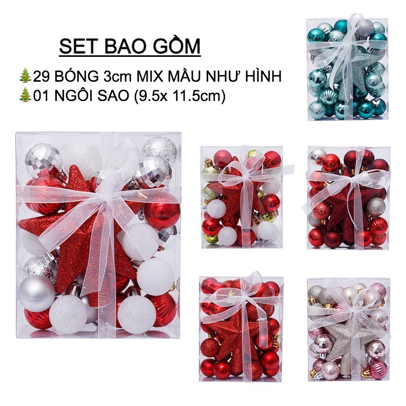 Set 30 món bóng trang trí Giáng Sinh/ Noel/ tiệc cưới/ sinh nhật, set bóng/ quả châu treo cây thông Noel nhiều mầu