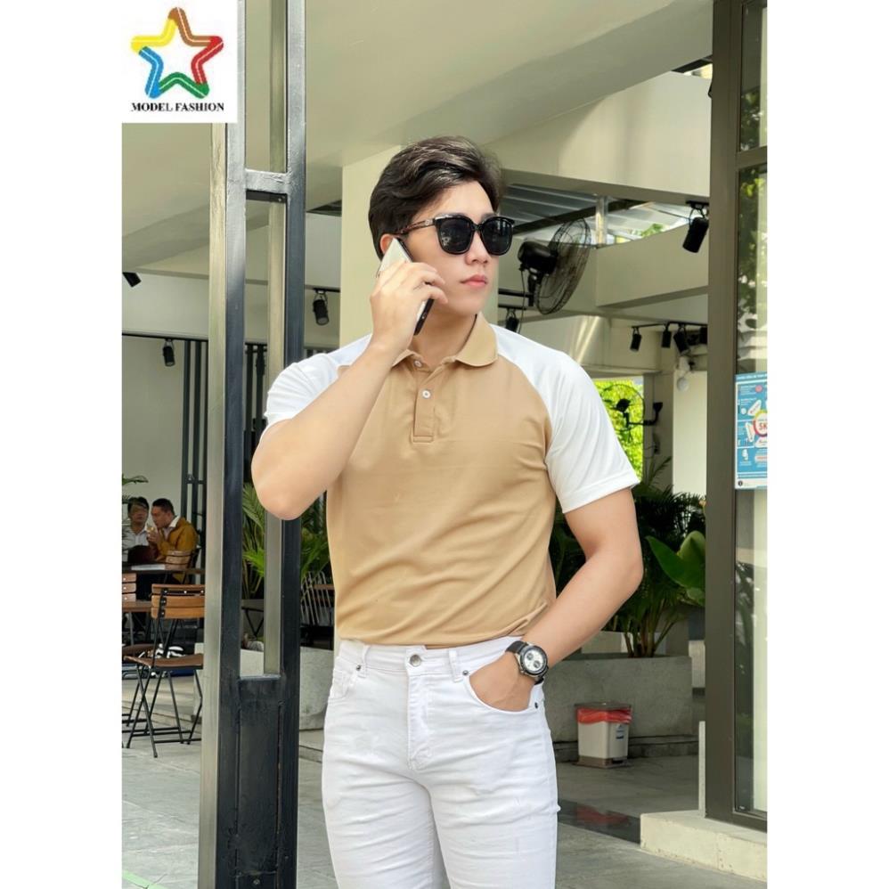 Áo thun polo nam nữ tay ngắn nâu nhạt vai trắng trơn hàn quốc Gaxmen Fashion