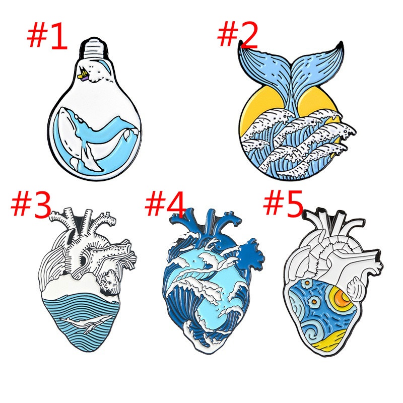 Ghim cài áo MISS ZOE hình trái tim đại dương/cá voi dễ thương thiết kế bắt mắt