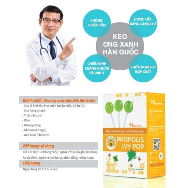 Kẹo mút Keo ong lá thường xuân. Hàng chính hãng Happy Vitamin