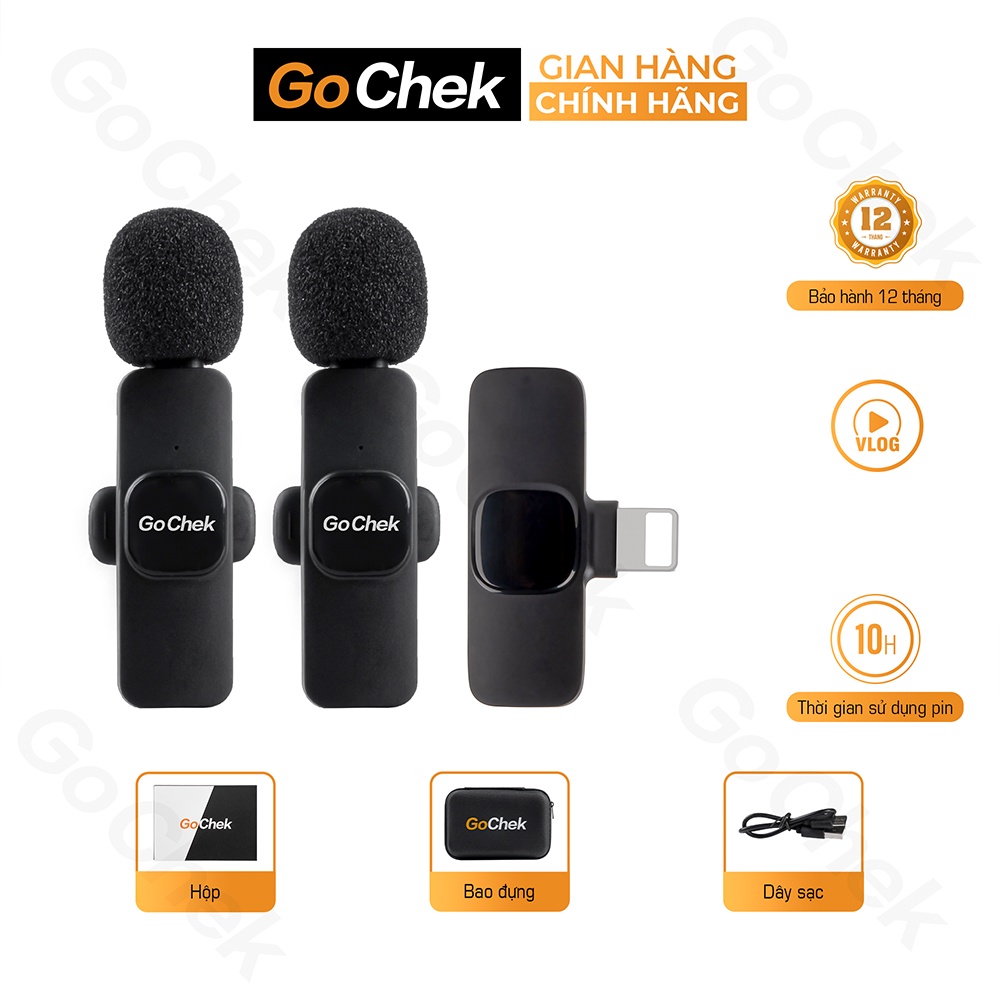 Bộ 2 Micro thu âm không dây GoChek phù hợp phát trực tiếp/ quay video/ thu âm cho điện thoại/máy tính GC-B