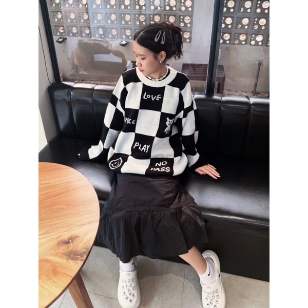 Checker Sweater / áo len caro unisex phong cách đường phố