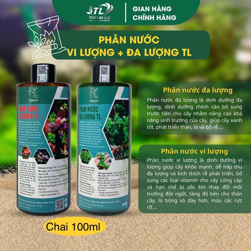 Phân nước bộ 2 chai đa vi ( thể tích mỗi chai 100ml ) cung cấp dinh dưỡng cho cây thuỷ sinh