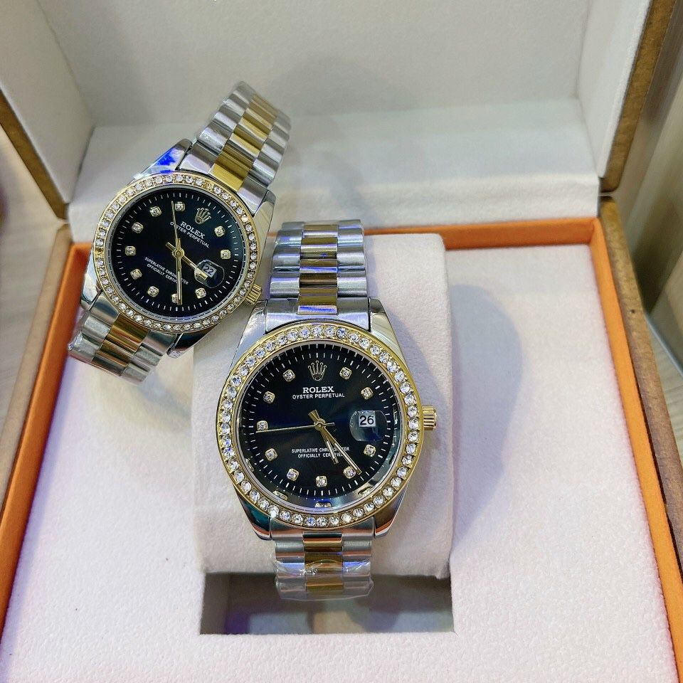 Đồng hồ Rolex Nam nữ viền kim cương - đồng hồ đôi Bảo hành 12th - Full box 1;1