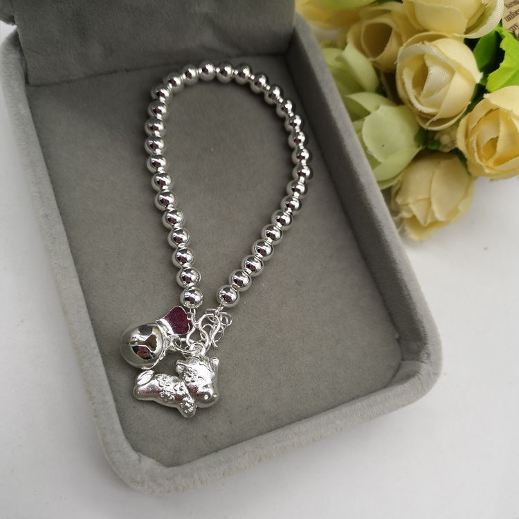 Vòng Đeo Tay. Vòng Tay Bạc Bóng Hạt Tròn Đơn Giản Xâu Chuỗi Hạt Hình Con Giáp Chuột Hổ Thỏ Rồng Ngựa Khỉ Khỉ