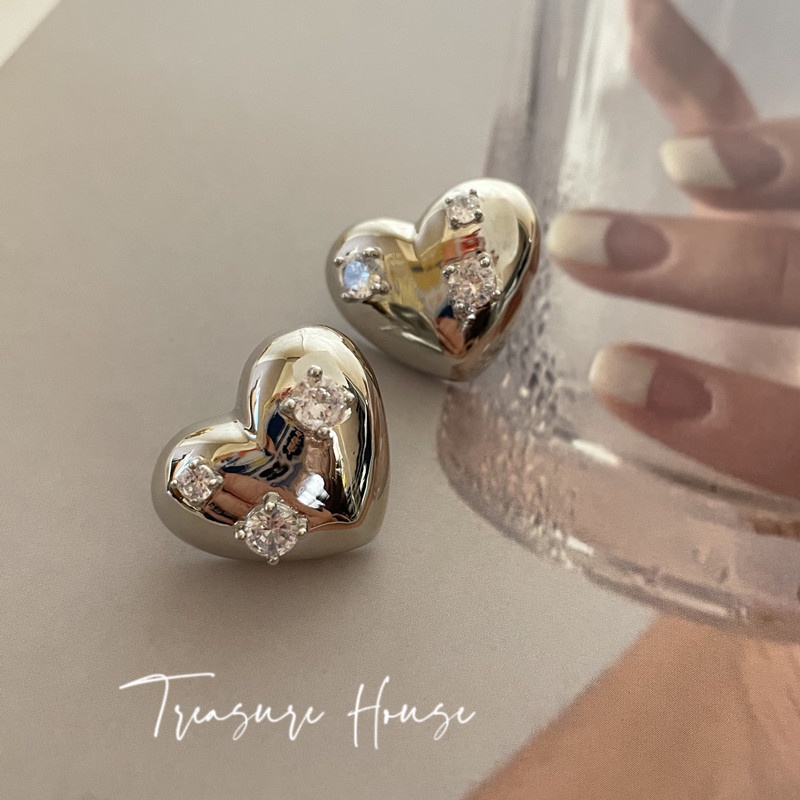 Bông Tai Đính Đá Zircon Cao Cấp Hình Trái Tim Phong Cách Hàn Quốc Sang Trọng Cho Nữ