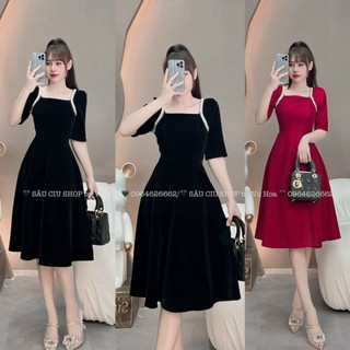 34 đầm nhung phối viền vai ngoc. 25207