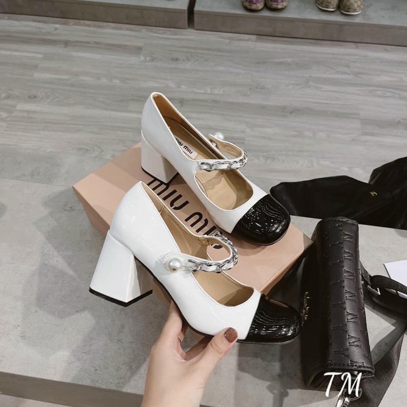 Giày  gót vuông nữ  5/6cm  phối quai xích y ảnh-giá sinh viên hàng loại 1 đẹp uy tín-hàng có sẵn xe s