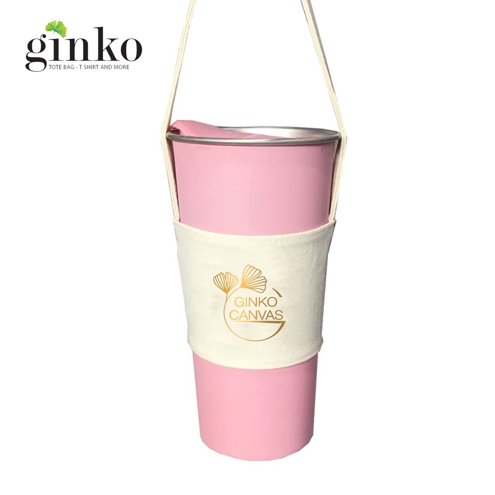 Túi treo ly, cốc (Cup Holder) Ginko Canvas in hình gấu teddy ( nhiều mẫu)