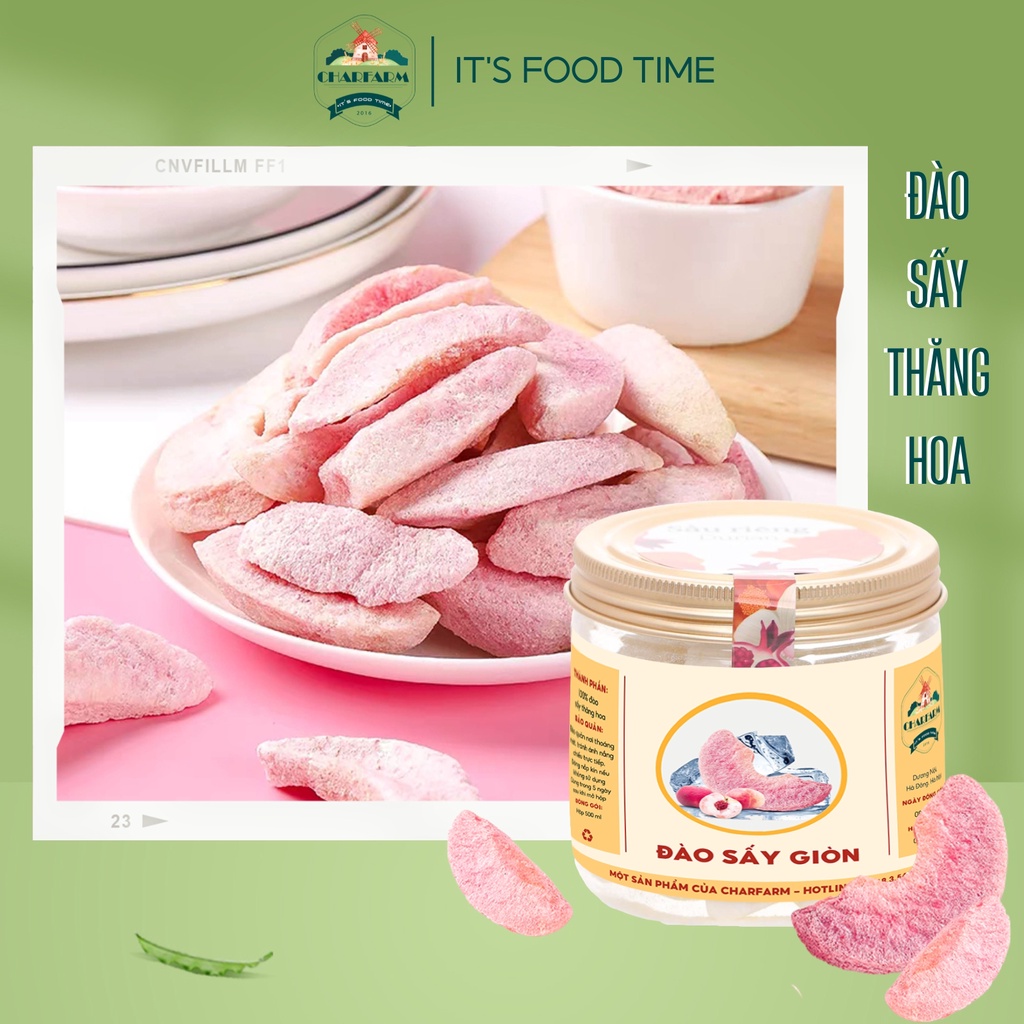 Đào sấy giòn, hoa quả sấy lạnh, hương vị tự nhiên ăn vặt healthy không đường không chất bảo quản hộp 500ml 1000ml