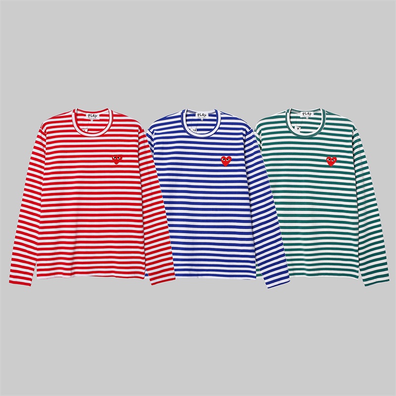 Áo Thun Họa Tiết Sọc Thêu Hình Trái Tim Thời Trang Đường Phố