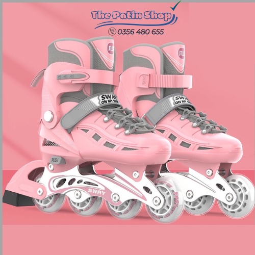 Giày trượt patin trẻ em, patin cho bé.Tặng bảo vệ chân tay 6 món,Túi đựng giay. Patin bánh cao su phát sáng 8 bánh