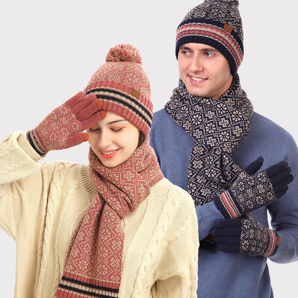 Bộ Khăn Choàng Cổ / Mũ / Găng Tay Giữ Ấm Mùa Đông Bằng Acrylic Dày Mềm Mại