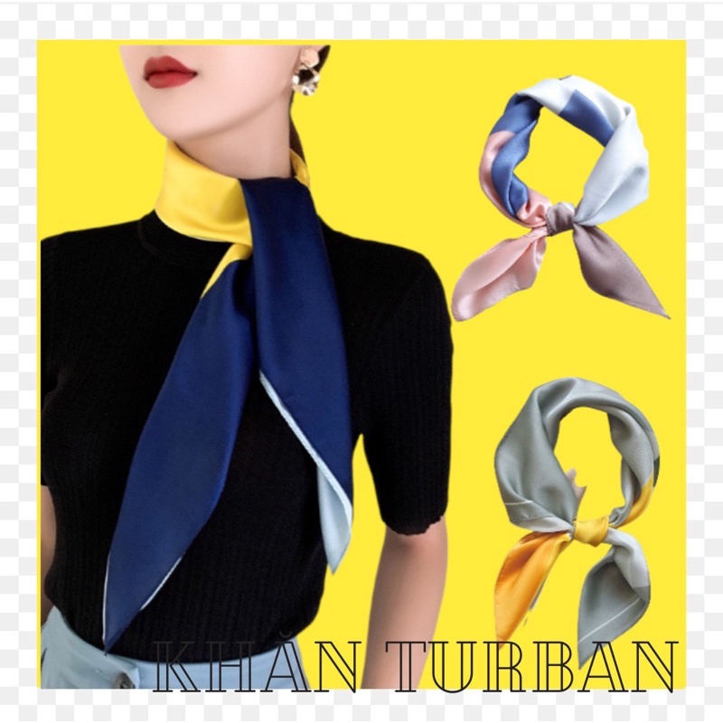 Khăn turban lụa vuông choàng cổ size 70x70cm thanh lịch phong cách nữ tính đa năng dùng làm áo yếm màu đơn giản