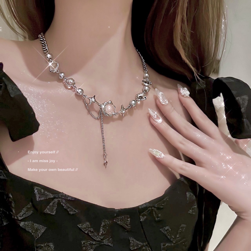 Vòng cổ Chuỗi Hạt Ngọc Trai Mặt Trái Tim / Hoa Tulip / Thánh Giá Màu Hồng Ngọt Ngào Thanh Lịch Cho Nữ