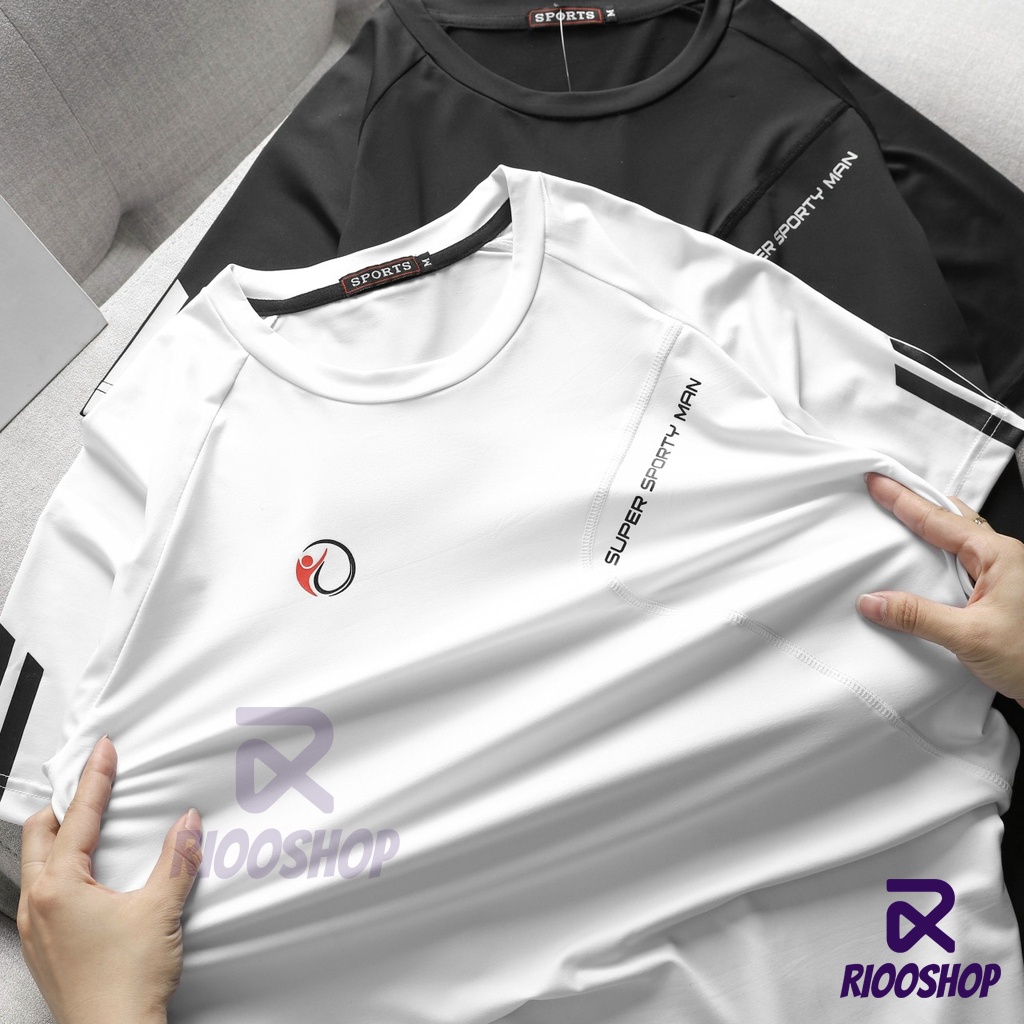 Áo phông thể thao nam đẹp, áo thun lạnh tập gym, đá bóng, đi bộ, thể dục RIOOSHOP RTS005 màu trắng, đen