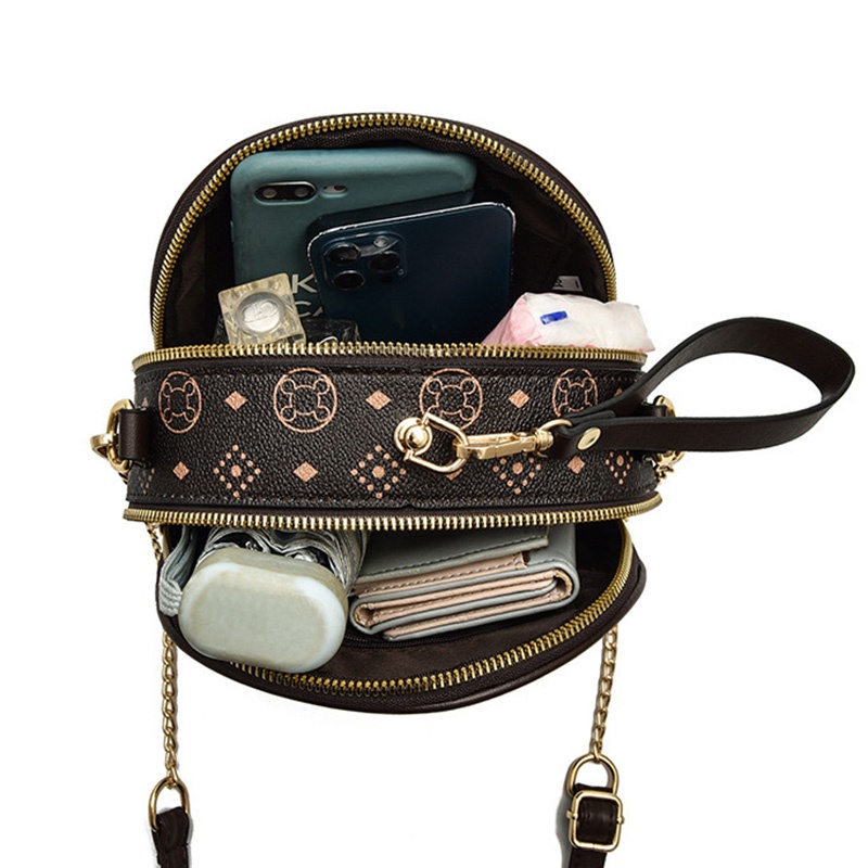 IELGY Túi Đeo Chéo Hình Tròn Nhỏ Có Khóa Kéo In Họa Tiết Phong Cách retro Cho Nữ