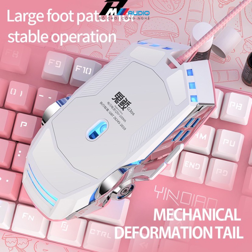 Chuột Máy Tính Laptop Không Âm Thanh Gaming Có Dây  G3os LED Tự Động Đổi Màu DPI 3200 3 Màu Trắng,Hồng Bảo Hành 12 Tháng