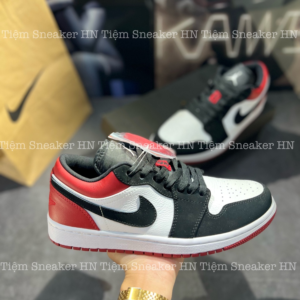 Giày Air Jordan 1 Low Black Toe Đen Đỏ Hàng Cao Cấp Trắng Đen Gót Đỏ