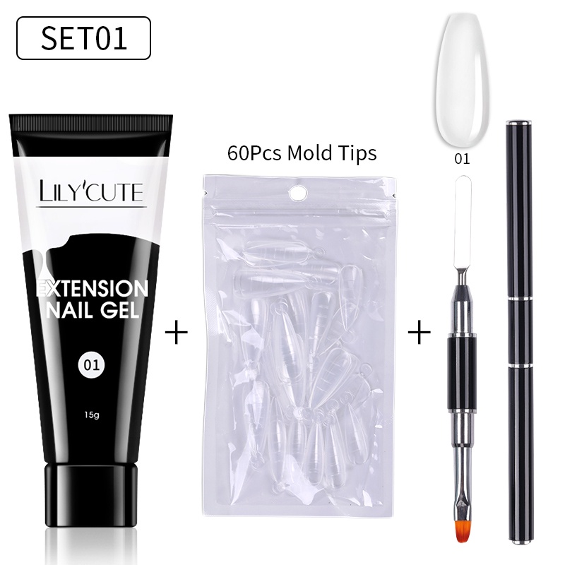 Bộ Gel Nối Dài Móng Tay 15ml Màu Trắng Trong Suốt Chuyên Dụng