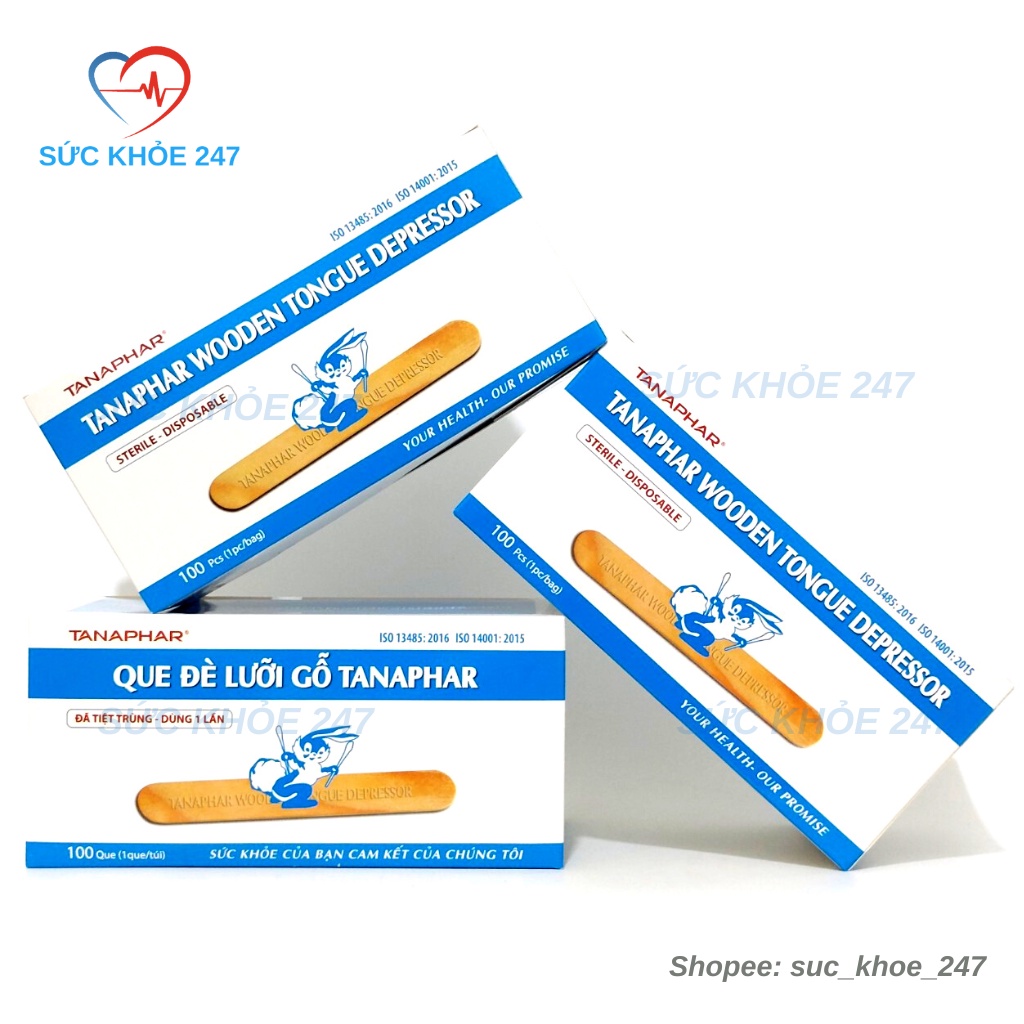 Que Đè Lưỡi Gỗ Tanaphar Đã Tiệt Trùng - Dùng 1 Lần Hộp 100 Que -  Đè Lưỡi Gỗ Tân Á, Que Đè Lưỡi Tân 