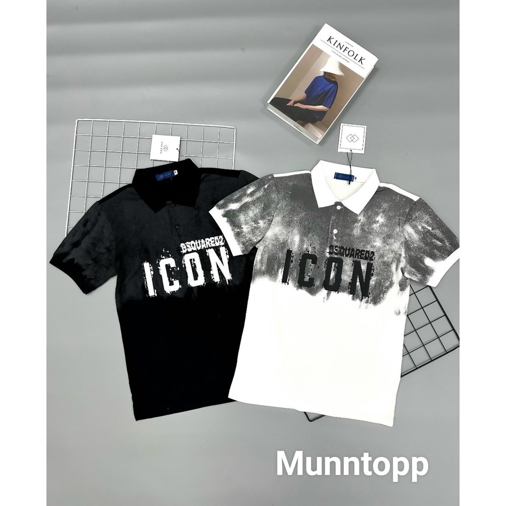 Áo thun nam cổ bẻ loang màu in chữ icon kiểu mới VS