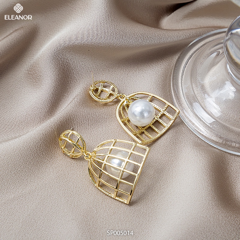 Bông tai nữ chuôi bạc 925 Eleanor Accessories hoạ tiết đèn lồng ngọc trai nhân tạo phụ kiện trang sức 5014