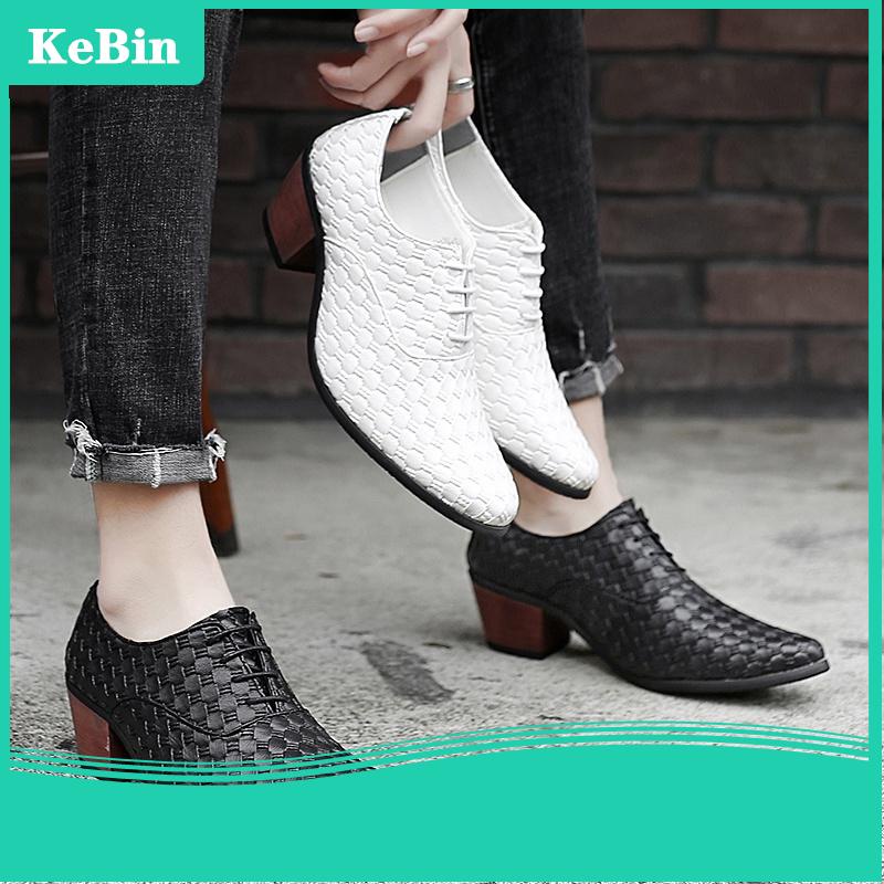Giày cao gót 6cm bằng da màu đen phong cách doanh nhân cho nam