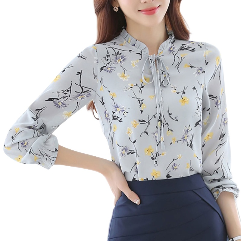 Áo Sơ Mi Voan Tay Dài Họa Tiết Hoa Thời Trang Cho Nữ