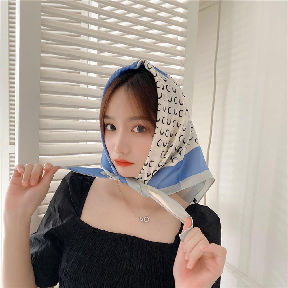 Khăn Quàng Cổ Vuông 70cm Bằng Lụa Satin In Họa Tiết Vintage Thanh Lịch