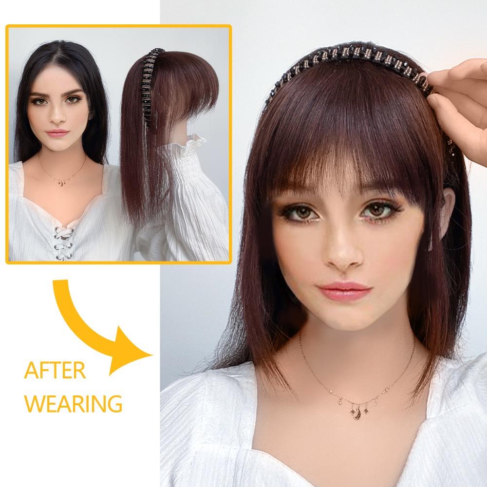 Tóc Mái Giả Thẳng Màu Nâu Đen Tự Nhiên Cách Nhiệt Dành Cho Nữ