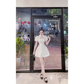 Đầm tiểu thư đi tiệc dáng xòe,đầm tapta phối lụa có mút,thiết kế cổ sơ mi khoét ngực sang chảnh
