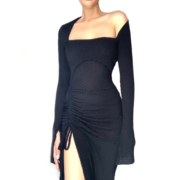 ĐẦM TRỄ VAI TAY DÀI CHẤT LIỆU CO GIÃN _NINISESI