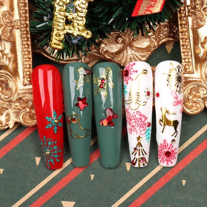 Sticker Noel dán móng nail Giáng sinh vàng bạc