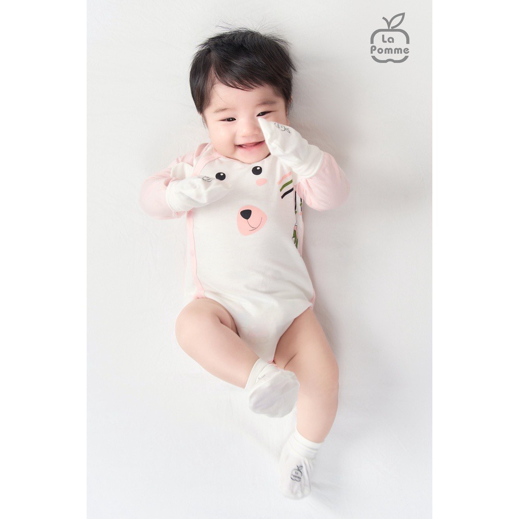 Bộ body dài tay La Pomme cúc lệch Teddy Bear nhiều màu