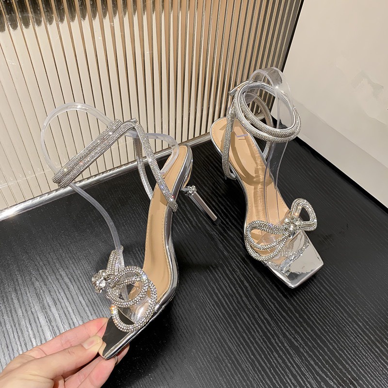 Sandal nơ đá bạc cao cấp