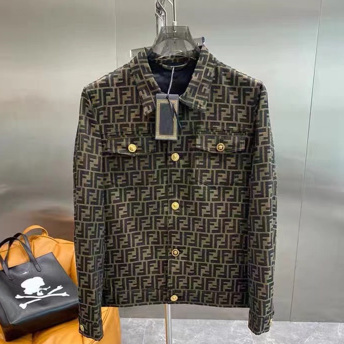 Ff Áo Khoác Denim Cổ Bẻ In Họa Tiết Phong Cách Mới