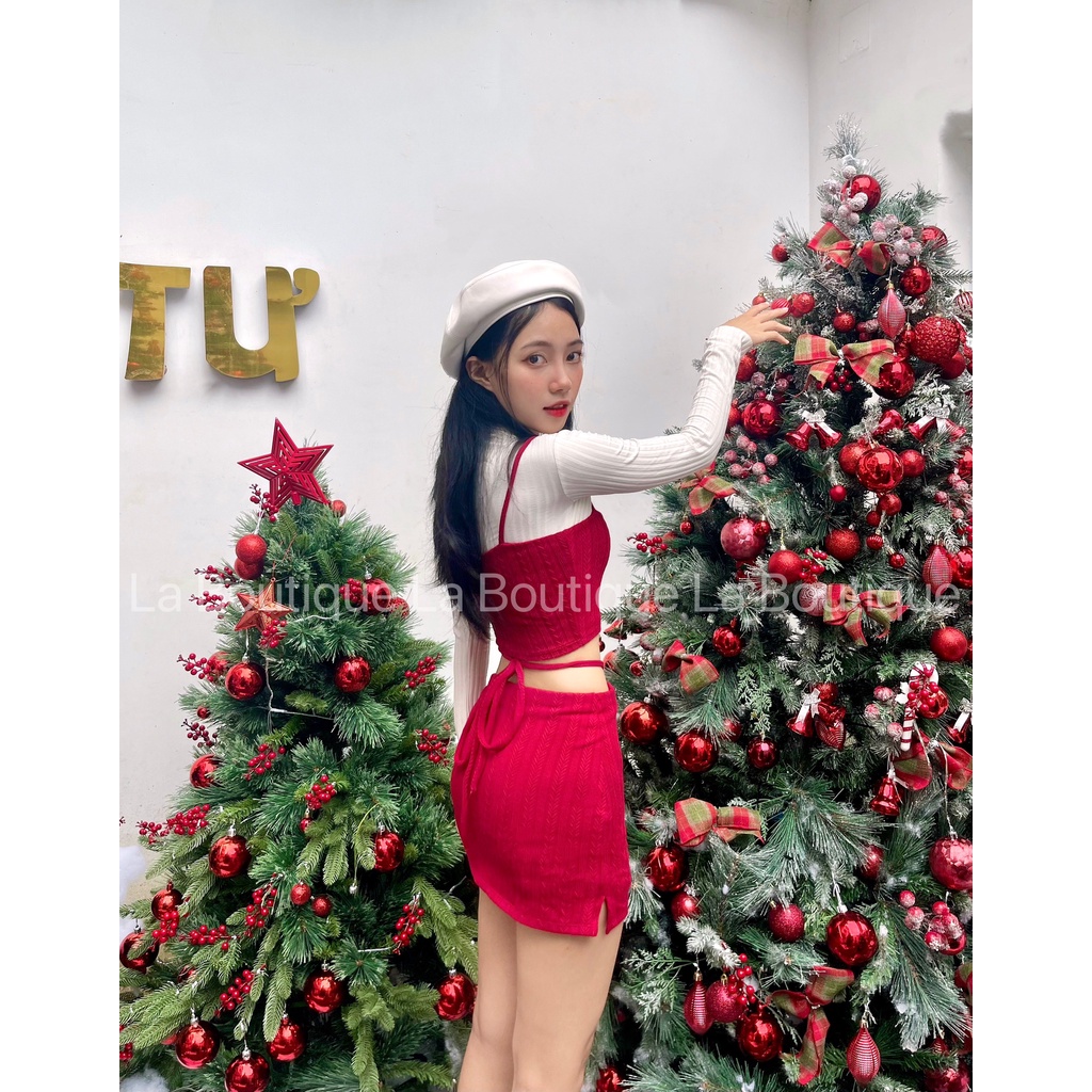 Set Áo Hai Dây Kèm Chân Váy Cột Dây Ôm Body Cá Tính LA BOUTIQUE, set đồ noel giáng sinh Đà Lạt