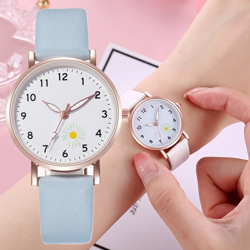 Đồng Hồ Đeo Tay Phát Quang Dây Da Mặt Hoa Cúc Phong Cách Vintage Thanh Lịch Dành Cho Nữ